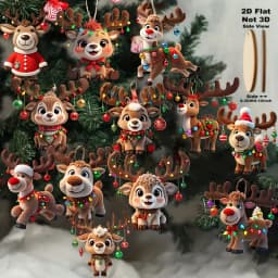 12pcs Christmas Elk 2D Wooden Pendant Christmas Party Decoration Set for Xmas Tree Ornament Perfect Indoor Xmas Celebration Gift