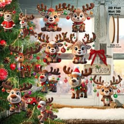 12pcs Christmas Elk 2D Wooden Pendant Christmas Party Decoration Set for Xmas Tree Ornament Perfect Indoor Xmas Celebration Gift