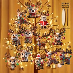 12pcs Christmas Elk 2D Wooden Pendant Christmas Party Decoration Set for Xmas Tree Ornament Perfect Indoor Xmas Celebration Gift