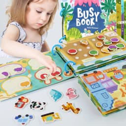 Dinosaur Fruit-Themed Busybook Quiet Book, with 5 Major Themes and Various Accessories, Designed for Children Aged 36 Months and Above, Covering Numbers, Letters, and Colors, with Clear and Easy-To-Understand English Instructions, Tailored to Children's Cognitive Development, Promoting Hand-Eye Coordination and Basic Skills, the Perfect Choice for Children's Day and Christmas Gifts