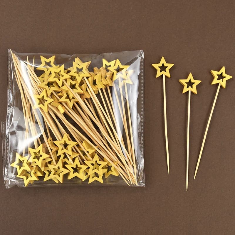 50Pcs Hollow Star Bamboo Skewers Fruit Stick Cake Insertion Stick Birthday Wedding Party Decorations Christmas Navidad New Year