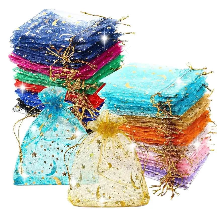 25/50/100pcs Moon Star Organza Gift Bags Multicolor Mesh Pouches for Christmas Wedding Party Candy Gift Packing Bags Wholesale