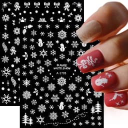 1sheet 3D White Snowflakes Nail Stickers for Christmas Winter Snow Flower Self-adhesive Nail Art Decals DIY Manicure Decorations