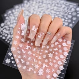 1sheet 3D White Snowflakes Nail Stickers for Christmas Winter Snow Flower Self-adhesive Nail Art Decals DIY Manicure Decorations