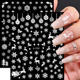 1sheet 3D White Snowflakes Nail Stickers for Christmas Winter Snow Flower Self-adhesive Nail Art Decals DIY Manicure Decorations