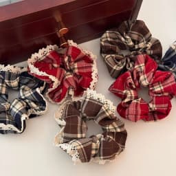 Red Lace Check Large Scrunchie Women's Superior New Year's Christmas Vibe Korean Scrunchie Headwear Hair Accessories for Girls