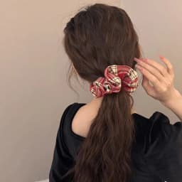 Red Lace Check Large Scrunchie Women's Superior New Year's Christmas Vibe Korean Scrunchie Headwear Hair Accessories for Girls