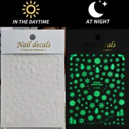1Pcs Luminous Christmas Nail Stickers,3D Light Bulb Snowflake Tree Noctilucent Nail Art Decals Winter Holiday Manicure Decor