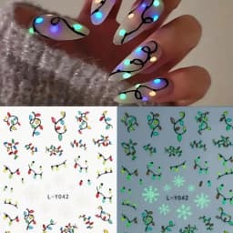 1Pcs Luminous Christmas Nail Stickers,3D Light Bulb Snowflake Tree Noctilucent Nail Art Decals Winter Holiday Manicure Decor