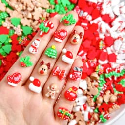 20PCS Kawaii Painted Snowman Gloves Resin Nail Charms 3D Cartoon Reindeer Gift Box Nail Art Decorations DIY Christmas Nail Parts