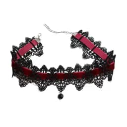 Charm Retro Black Lace Wine Red Velvet Tie Choker Black Teardrop Tassel Necklace for Women Christmas Neck Ornaments Jewelry Gift