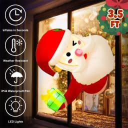 Christmas Inflatable Climbing Window Santa Claus/Sitting Elf Model with LED Lights, For Xmas Party Indoor Gift Decoration Props