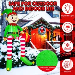 Christmas Inflatable Climbing Window Santa Claus/Sitting Elf Model with LED Lights, For Xmas Party Indoor Gift Decoration Props