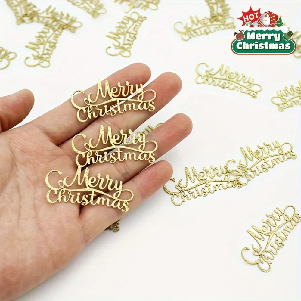 100pcs/Set Golden Glitter Merry Christmas Table Confetti Scatter for Xmas Christmas Holiday Party Favor Decorations Supplies