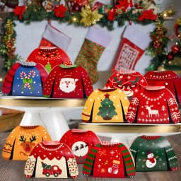 24pcs Christmas Candy Boxes Assorted 3D Christmas Ugly Sweater Cookie Paper Boxes Cloth Shape Treat Box for Xmas Party Decor 