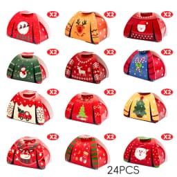24pcs Christmas Candy Boxes Assorted 3D Christmas Ugly Sweater Cookie Paper Boxes Cloth Shape Treat Box for Xmas Party Decor 