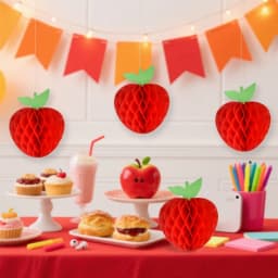 6Pcs10-20cm Red Apple Honeycomb Hanging Ornament for Birthday Back To School Carnival Christmas New Year Family Party Decoration