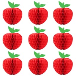 6Pcs10-20cm Red Apple Honeycomb Hanging Ornament for Birthday Back To School Carnival Christmas New Year Family Party Decoration