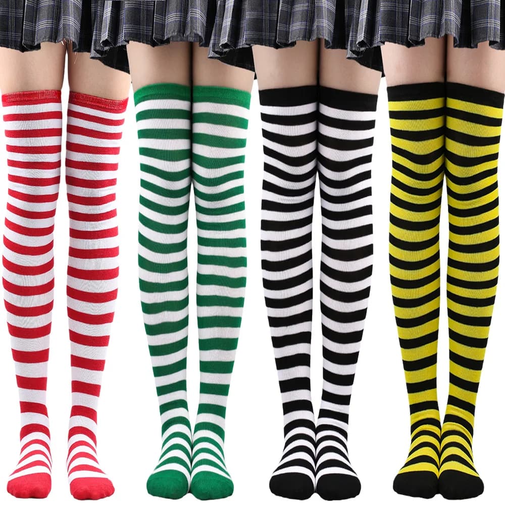 Striped Long Socks Women Over Knee High Stockings Christmas Halloween Cosplay Anime Performance Party Pinstripe Socks Gifts New