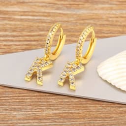 Nidin Hot Sale Initial A-Z Letters Mini Small Hoop Earrings Gold Color Zircon Jewelry Alphabet Fashion Christmas New Year Gift