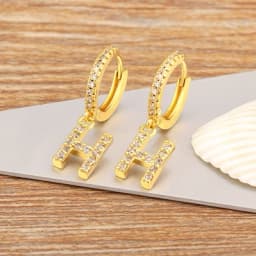 Nidin Hot Sale Initial A-Z Letters Mini Small Hoop Earrings Gold Color Zircon Jewelry Alphabet Fashion Christmas New Year Gift