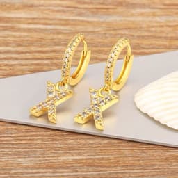 Nidin Hot Sale Initial A-Z Letters Mini Small Hoop Earrings Gold Color Zircon Jewelry Alphabet Fashion Christmas New Year Gift
