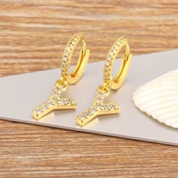 Nidin Hot Sale Initial A-Z Letters Mini Small Hoop Earrings Gold Color Zircon Jewelry Alphabet Fashion Christmas New Year Gift
