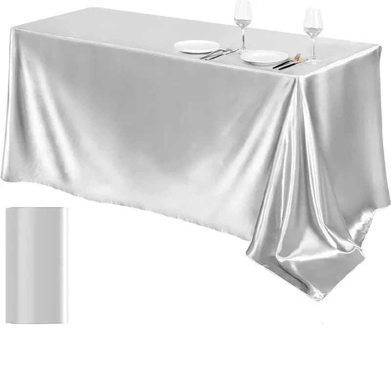 1PC Silver Satin Tablecloth Rectangle Silk Smooth Fabric Table Cloth for Christmas Dinner Wedding Party Banquet Table Decoration