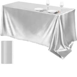 1PC Silver Satin Tablecloth Rectangle Silk Smooth Fabric Table Cloth for Christmas Dinner Wedding Party Banquet Table Decoration