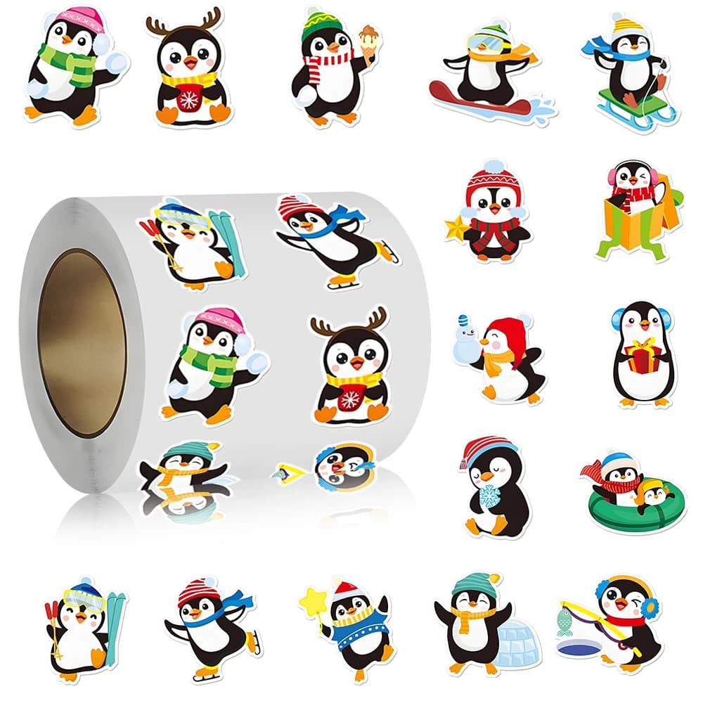 50-500pcs Penguin Animal Sticker Merry Christmas Stickers Christmas Theme Seal Labels For DIY Gift Baking Package Envelope