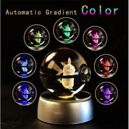 Pokemon 3D Crystal Ball Pikachu Figure Pokeball Engraving Crystal Charizard Model with Led Light Base Toys Anime Christmas Gift