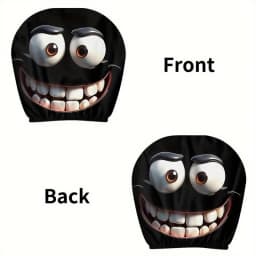 2pcs Funny Big-Eyed Cartoon Print Car Headrest Cover, Suitable For Travel And Daily Commuting,For Halloween Christmas Holiday