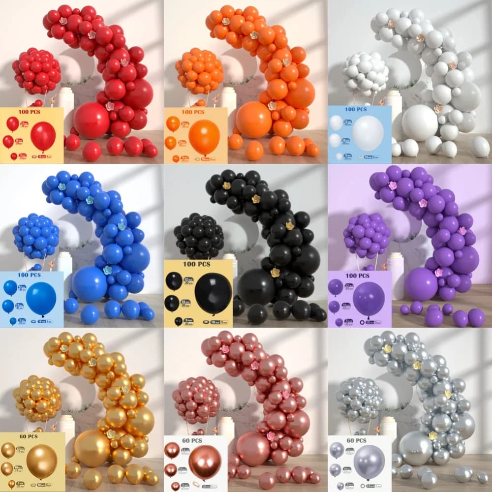 60/100Pcs Solid Color Metal Balloon Wreath Arch Set for Wedding Birthday Party Christmas Halloween Decorations
