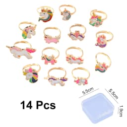 14Pcs Adjustable Rings for Girls Women Cute Cartoon Unicorn Alloy Ring Fashion Beauty Jewelry Christmas New Year Gift for Girl