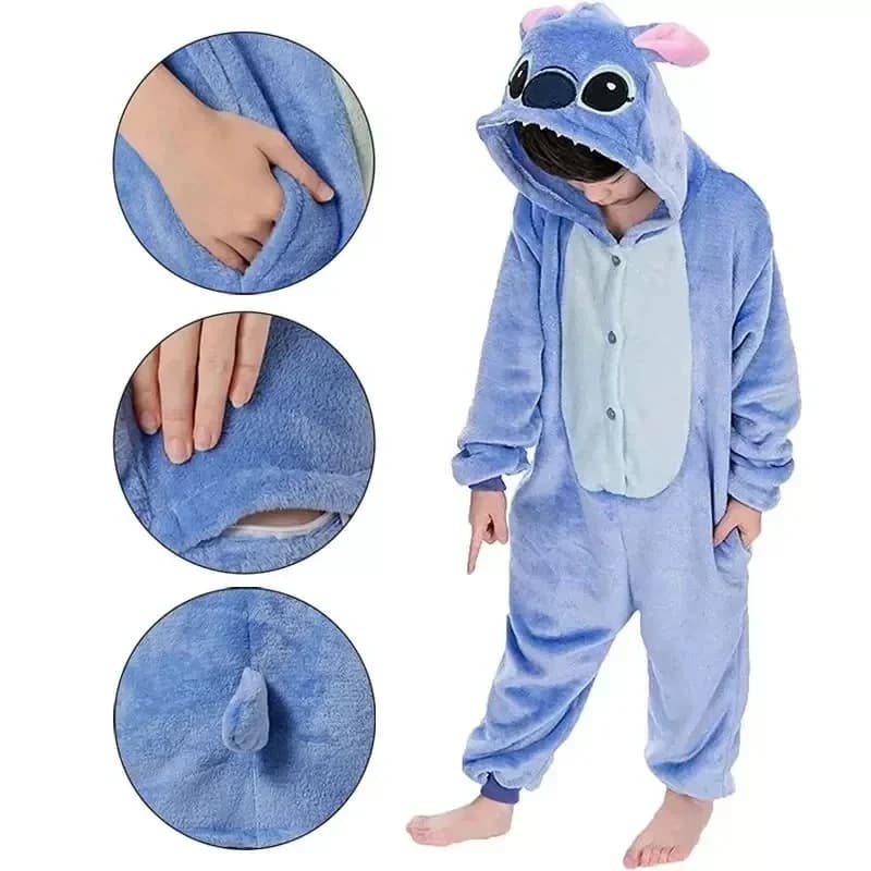 Kigurumi Stitch Cartoon Onesies Kids Children Animal Pajamas Jumpsuits Girls Boys Anime Cosplay Costumes For Christmas Halloween