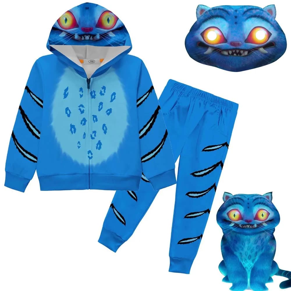 blue Tiger Cosplay Costume elf Tiger Hoodie Pants Sets Kids Halloween Christmas Party Funny Outfits Suit