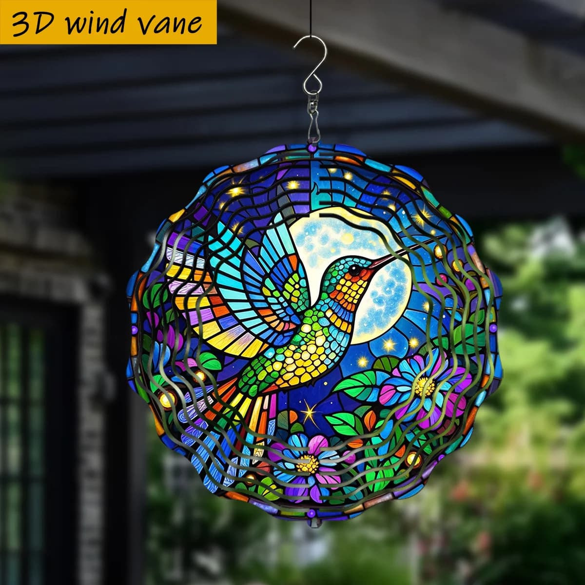 1pc Color- Hummingbirds in Flight 3D Rotating Wind Spinner - Heavy-Duty Iron Hook, Spinning Motion Suitable for Christmas