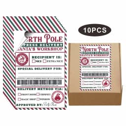 10 Pcs North Pole Delivery Gift Labels – Christmas Holiday Package Stickers with Fill-In To/From & Delivery Method Fields