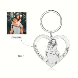【Customized Product】Personalized Stainless Steel Heart-Shaped Keychain - Personalized Photos of Family and Couples with Customizable Text and Date - Valentine's Day/Christmas Gift - a Commemorative Gift for Family, Couples, and Pets