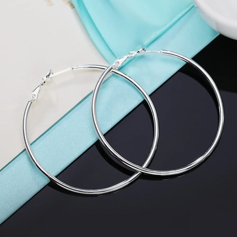 Hot Sale High Quality 925 Sterling Silver Classic 5-8CM Big Circle Earrings Women Party Jewelry Fashion Christmas Gifts
