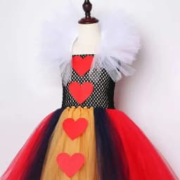 Red Hearts of Queen Long Costumes for Girls Carnival Halloween Tutu Dress with Crown Stick Kids Christmas Birthday Party Outfit