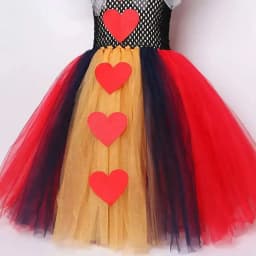 Red Hearts of Queen Long Costumes for Girls Carnival Halloween Tutu Dress with Crown Stick Kids Christmas Birthday Party Outfit