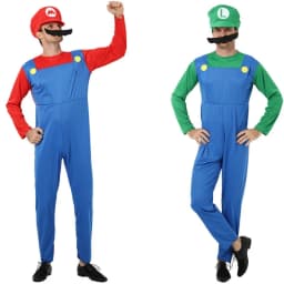Halloween Cosplay Costume for Adults Super Luigi Bros Overall Set with Hat Game Character Jump Suit for Christmas Party Stage Pe