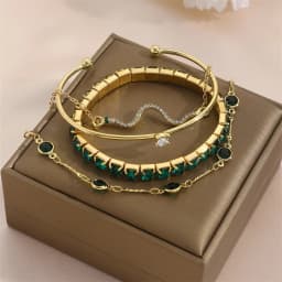 4Pcs/Set Fashionable Snake Imitation Gemstone Bangle Rhinestone Full Metal Bracelet For Birthday Party Christmas Gift For Women