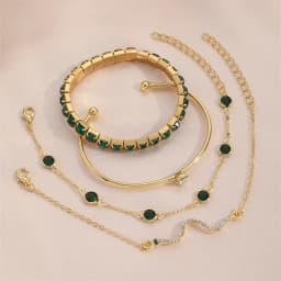 4Pcs/Set Fashionable Snake Imitation Gemstone Bangle Rhinestone Full Metal Bracelet For Birthday Party Christmas Gift For Women
