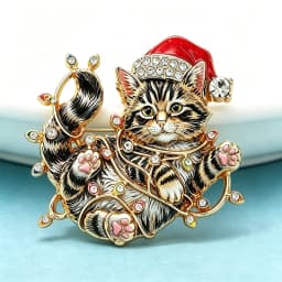 Wuli&baby Lovely Christmas Cat Brooches For Women Unisex 2-color Rhinestone Colorful Lights Kitten New Year Party Brooch Pins
