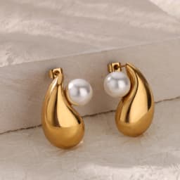 Elegant Stainless Steel Pearl Earrings For Women Gold Color Vintage Piercing Ear Hoop Jewelry Wedding Aesthetic Christmas Gift
