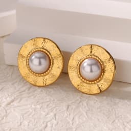 Elegant Stainless Steel Pearl Earrings For Women Gold Color Vintage Piercing Ear Hoop Jewelry Wedding Aesthetic Christmas Gift