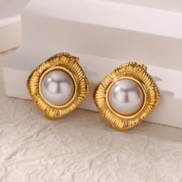 Elegant Stainless Steel Pearl Earrings For Women Gold Color Vintage Piercing Ear Hoop Jewelry Wedding Aesthetic Christmas Gift