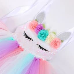 Pastel Flowers Unicorn Costumes for Girls Sequins Birthday Princess Dresses Kids Halloween Christmas Outfit with Wings Horns Bow